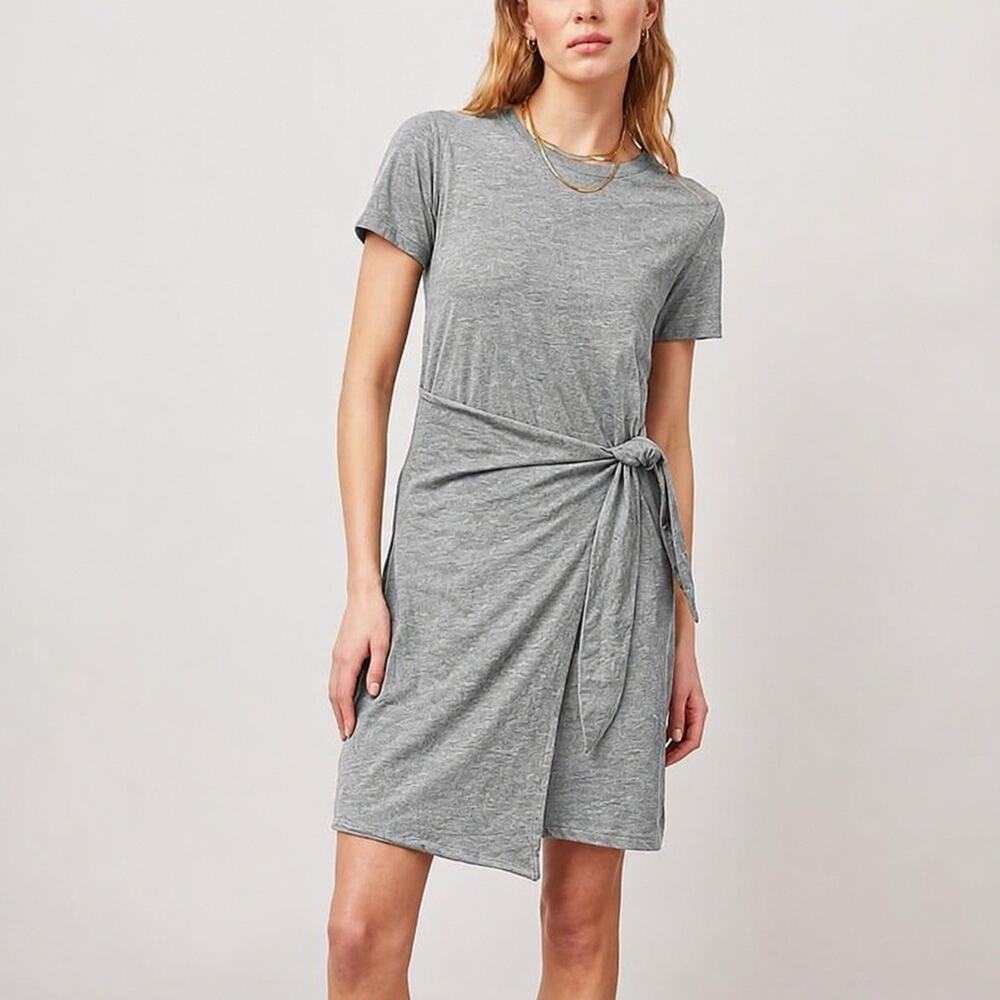 Rails Edie Gray Tie Waist T-Shirt Dress XS Heather Gray 100% Cotton Casual